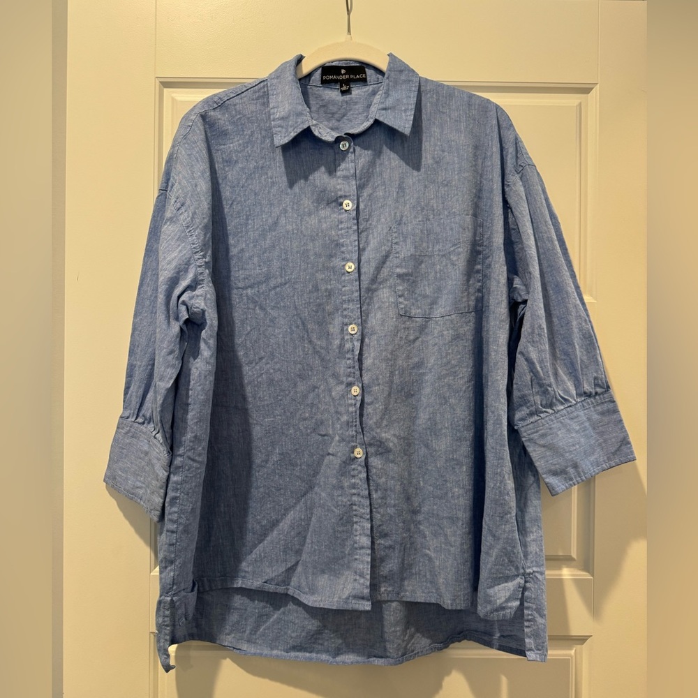 Tuckernuck Pomander Place L Blue Linen Button Down Shirt